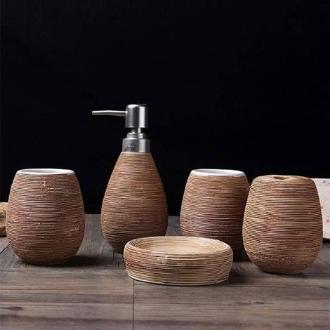 Ensemble daccessoires de Salle de Bain 5 picesPorte-Brosse Dents en cramiqueDistributeur de multicolo SET ACCESSOIRES SALLE DE BAIN