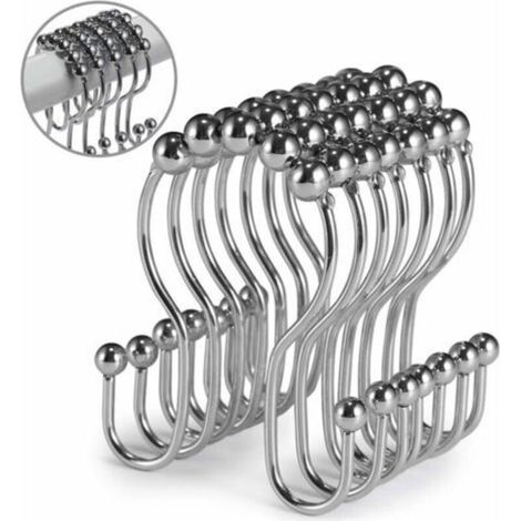 Crochets de rideau de douche, 12 pièces, anneaux de rideau de douche, rouleau en acier inoxydable, résistant à la rouille, double crochets de douche coulissants anti-chute pour rideaux de salle de bai