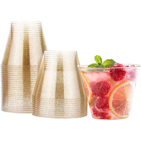 30 Gobelets,Paillettes,Capacité 255ml,Plastique Dur,Réutilisables,Fêtes Mariages