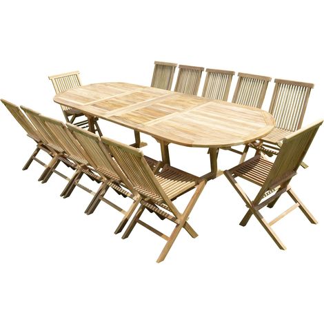 Ensemble de jardin en teck premium NAYAN 12 chaises JENAE (1/4)