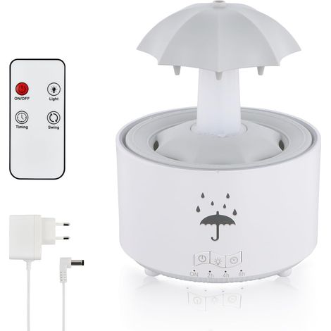 300-ml-Regenluftbefeuchter, Aromadiffusor mit ätherischen Ölen, Luftbefeuchter mit Nachtlicht in 7 Farben, Schirmlicht, rotierender Aromadiffusor für Büro und Schlafzimmer (Weiß) (1/5)