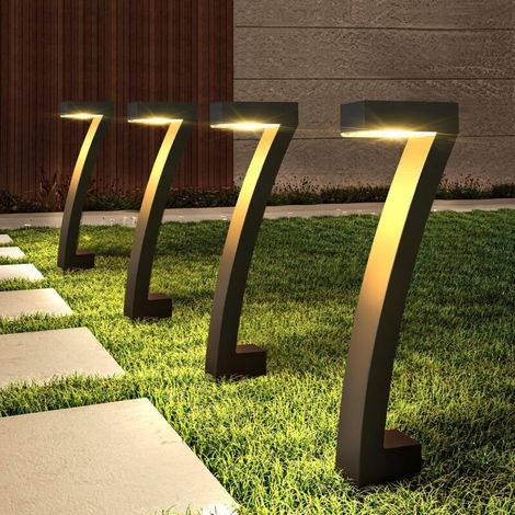 Lot de 4 lampes de jardin solaires, lampes LED en forme de L pour pelouse et jardin, éclairage d'ambiance extérieur, veilleuses et lampes de sol. (1/5)