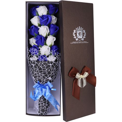 Fleur de savon, bouquet de roses artificielles innovant, cadeau de mariage, Saint-Valentin, cadeau festif, bleu et blanc + boîte (1/5)