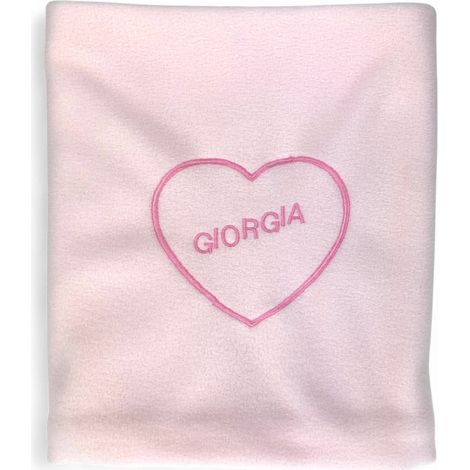Couverture polaire personnalisée avec nom - Coeur brodé - Garçon et Fille - Lit d'école maternelle nouveau-né, doux Fabriqué en Cm. 70x100 Rose