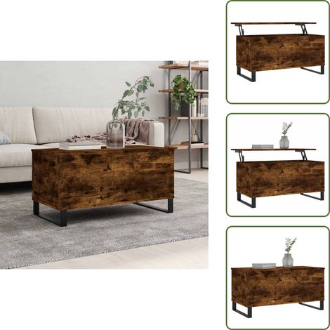 The Living Store Table basse Chêne fumé 90x44,5x45 cm Bois d'ingénierie - Table Basse - Meuble Salon - Table D'appoint - Table Relevage - Table Contemporaine