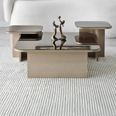 Dmora - Wohnzimmertisch Nashira, Niedriger Wohnzimmertisch, Kaffeeregal, Couchtisch für Sofa, 80x80h40 cm, Taupe und Geräuchert, mit verstärkter Verpackung (1/5)