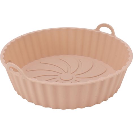 runde Silikon-Fritteusenkörbe, ölbeständig, antihaftbeschichtet, wiederverwendbar, mit Griffen, gerader Korpus, rosa (1/5)