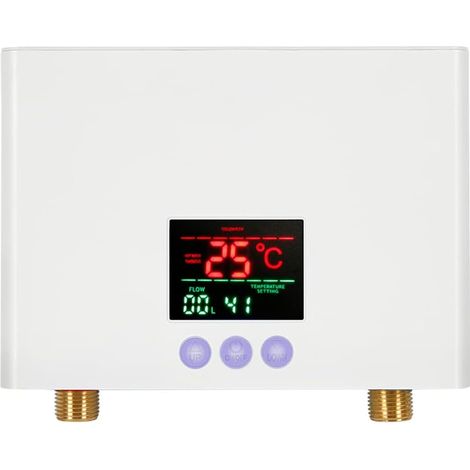Mini-Elektro-Warmwasserbereiter, 3 kW, wandmontierter Durchlauferhitzer mit LED-Anzeige, 3-stufiger Temperatureinstellung, Fernbedienung für Zuhause, Küche, Bad [Energieklasse A]
