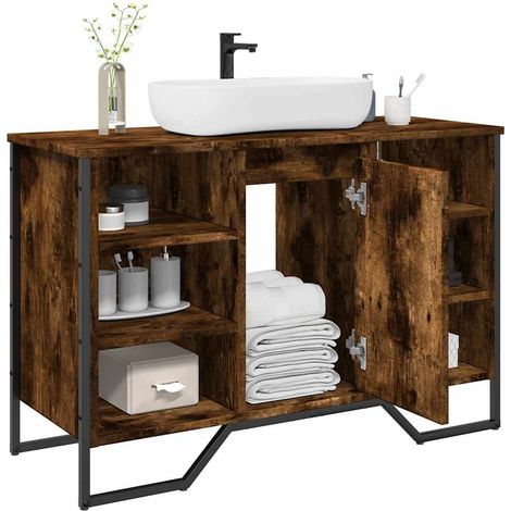 Waschbeckenunterschrank Räuchereiche 91x35x60 cm Holzwerkstoff