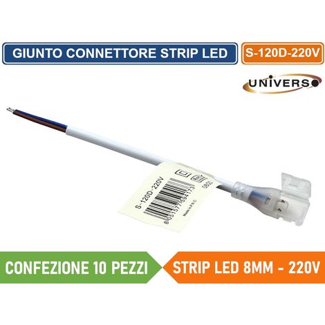 Striscia LED 220V IP65 Alta Luminosità, Senza Spina o Alimentatore, Illuminazione Diretta per Esterno, Facile da Installare CONNETTORE A 2 FILI