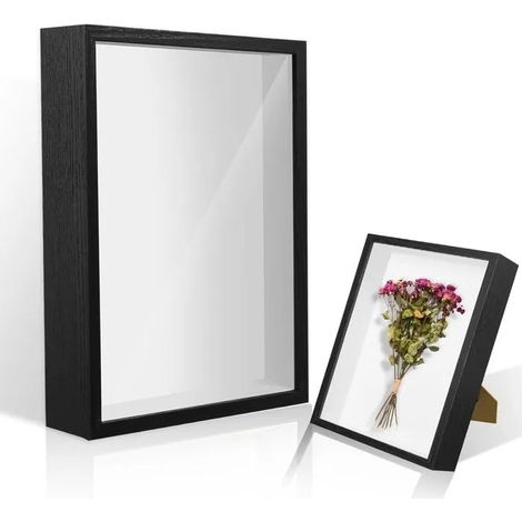 Cadre Photo 3D à Remplir 31x22,5 cm, Cadre Profond en Bois 5 cm, Vitrine pour Fleurs Séchées, Photos et Souvenirs, Noir - Noi - Noir (1/5)