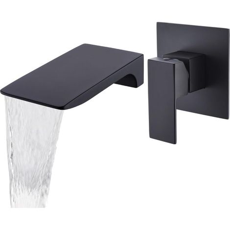 Black Bathroom Wall Mounted Sink Mixer Tap, Brass Wall Mounted Waterfall Faucet (1/5)
