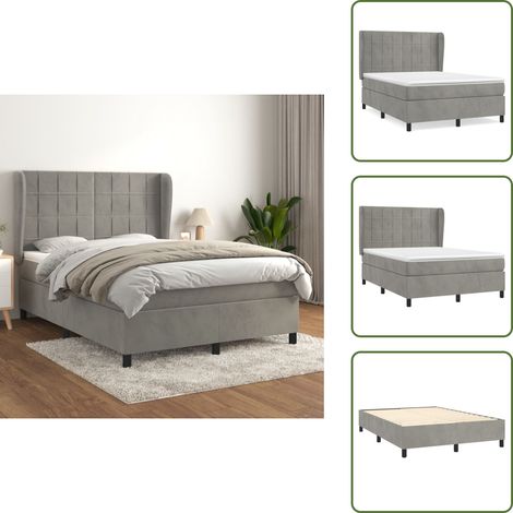 Boxspringbett mit Matratze Hellgrau 140x190 cm Samt - Samtbett - Boxspringbett - Doppelbett - Schlafzimmermöbel - Luxusbett (1/5)