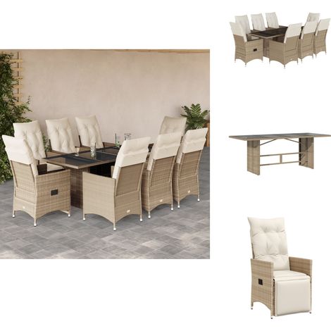 Ensemble à manger de jardin et coussins 9 pcs beige Poly rotin - Ensemble Salon De Jardin - Mobilier De Jardin - Chaises De Jardin Inclinables - Table De Jardin - Résine Tressée (1/5)