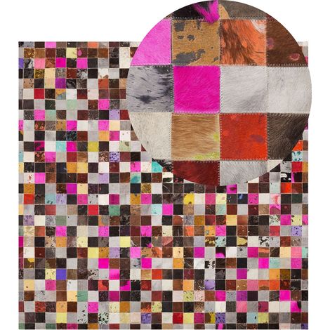 Tapis Rectangulaire Multicolore en Cuir Patchwork pour Intérieur au Style Moderne 200 x 200 cm Beliani
