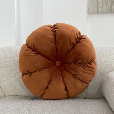 Rundes Samtkissen, schlichtes rundes Kissen, plissiertes Kürbiskissen, Dekokissen, Stuhlkissen, Bodenkissen für Sofa, Bett oder Auto (1/4)