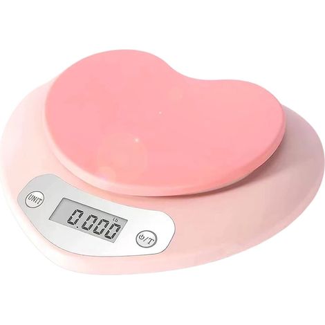 Balance de cuisine rose avec grand écran LCD, capacité de 5 kg, fonction tare - Accessoire de cuisine idéal pour la cuisine maison et les barbecues.
