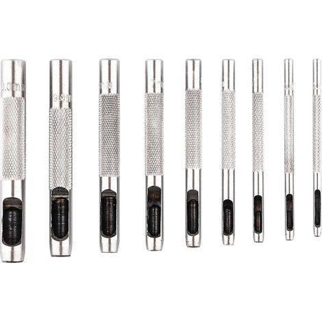 Lot de 9 poinçons creux en acier de 2,5 à 10 mm pour le cuir, pour montres, tissus, ceintures, joints avec sac de rangement (1/4)