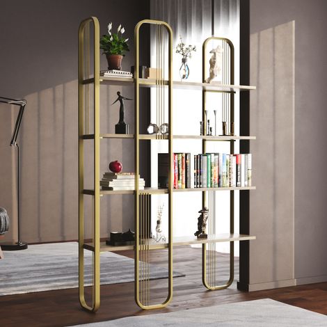 Cotecosy – Bibliothèque baroque Sierra 124 x 182 x 26 cm – Structure en panneaux mélaminés – Capacité 80 kg – Couleur jaune doré (1/6)