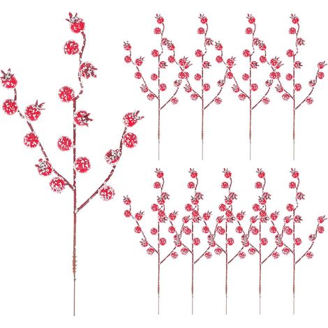 Lot de 10 Piquets de Baies Rouges de Noël en Écume, Décoration Artificielle pour Compositions Festives et Mariage, Accessoires Décoratifs Rouge Éclatant (1/5)
