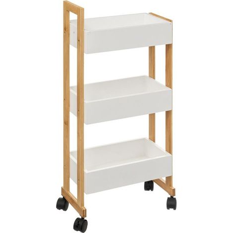 Desserte 3 Niveaux - Bambou et MDF - 38 x 20 x 80 cm - Cuisine Salle De Bain - Avec Roulettes (1/5)