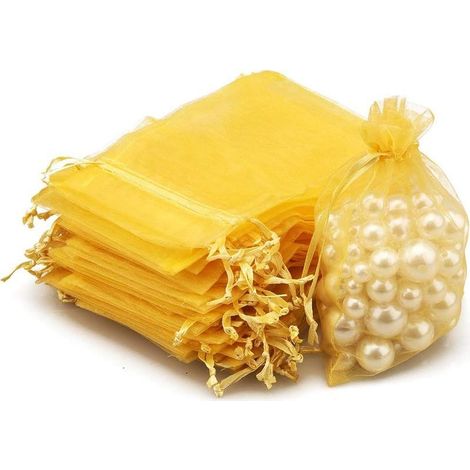 50PCS Sacs Organza,Sachets Pochettes Cadeau en Organza Sac à Bijoux,Sachets pour Lavande pour Bijoux Cadeaux Bonbons Marriage-20x30cm D'or (1/5)