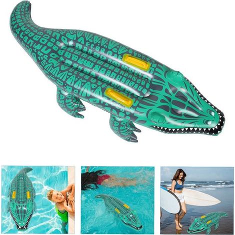 Bouée gonflable pour piscine, en forme de crocodile et d'animaux, 140 x 52 x 35 cm, pour piscines, accessoire flottant destiné aux activités aquatiques récréatives.-AquaForge (1/5)