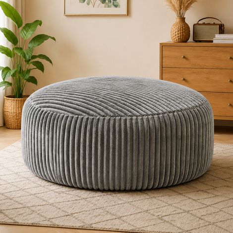 Poltrona pouf rotonda 6FT 143 x 143 x 55 cm, velluto a coste, memory foam, grigio chiaro, OKWISH (1/5)