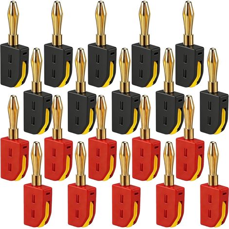 20 Fiches Banane 4 mm, Connecteurs Laiton Doré, Câble 0,2-2,5 mm², Pour Amplificateur HiFi