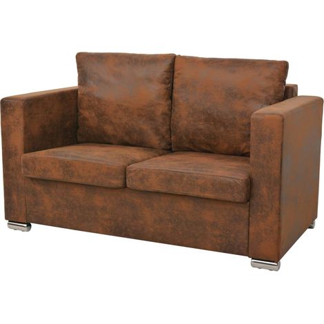 Set divano 2 pezzi in pelle scamosciata artificiale 020019684