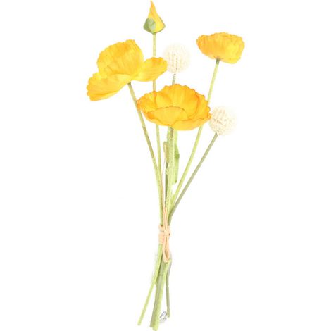 Nouveau mini bouquet artificiel - coquelicot jaune avec boules dorées, 28 cm de hauteur. (1/5)
