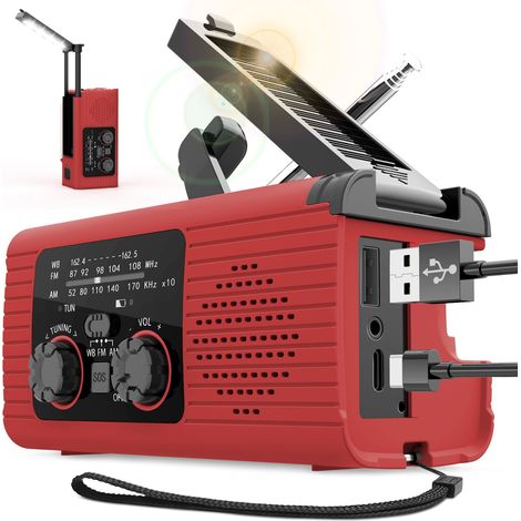 Radio Urgence AM/FM/NOAA Solaire Dynamo - Lampe Torche LED, Alarme SOS, Manivelle - Équipement Camping d'Urgence Voyage Longue Durée & Auto