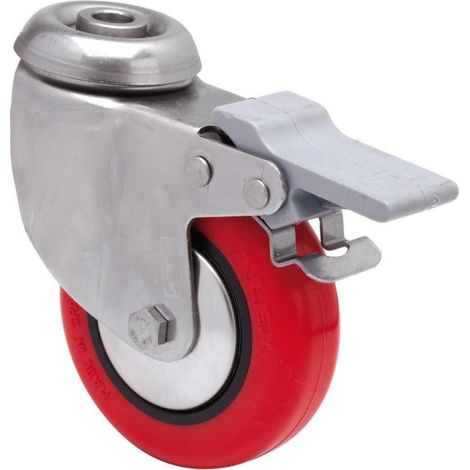 rueda giratora aguj.m10 freno inox.20bhifd80cp-ppi poliamix-poliur.rojo liso (1/2)