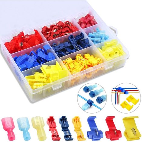 royaluxe - 160pcs Cosse Rapide Electrique Connecteur Kit, 60 pcs Connecteur Rapide T-Tap + 60pcs Connecteur Terminal Entièrement Isolé + 40pcs Connecteur Dérivation Rapide, Rouge, Bleu, Jaune (1/5)