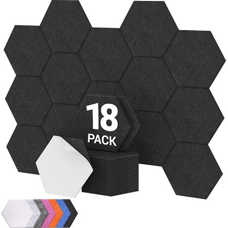 Lot de 18 Panneau Acoustique Mural Autocollante, 30 x 26 x 1cm Panneau Acoustique à Haute Densité, Mousse Acoustique Hexagonal Isolant Phonique pour Studio, Bureau, Chambre, Salon, Noir (1/5)