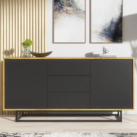 Vista Sideboard - Dark Oak with Black Matt Doors - 140cm