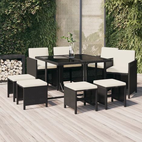 vidaXL Set da Pranzo da Giardino 9 pz con Cuscini Nero in