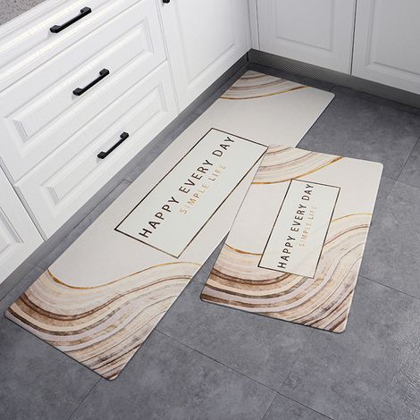 MINKUROW Tappetini Da Cucina In 2 Pezzi Davanti Al Lavello Antiscivolo Antimacchia In Pvc Impermeabile Pulibile Tappeto Runner Stile Moderno Per Soggiorno Cucina Pavimento, 45x75cm + 45x120cm Versione