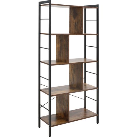 Estantería Librería de 4 Niveles con 8 Compartimentos Estilo Industrial para Sala de Estar Oficina Dormitorio 74x30x157,5 cm Marrón Rústico