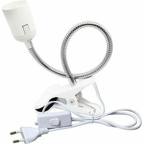 Faretto a clip E27 per lampada da lettura da comodino, AC 230V, portacavo a clip con interruttore, lampada a collo d'oca flessibile a clip E27 per acquario, piante, specchio (bianca, senza lampadina) (1/5)