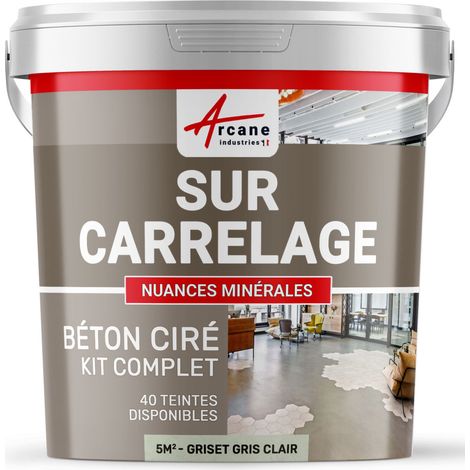 Béton ciré sur carrelage, cuisine, salle de bain, mural, sol, plan de travail, décoratif, revêtement, douche, kit - 5 m² (en 2 couches) Griset Gris Clair - ARCANE INDUSTRIES