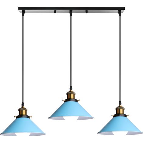 Pendelleuchte 3 flammige Hängelampe Vintage Industrial Metall E27 Höhenverstellbar für Esszimmer Küche Restaurant Cafét Bars (Blau)