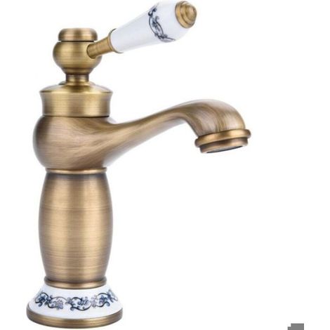 Mitigeur lavabo vintage laiton céramique eau chaude froide salle bain (1/5)