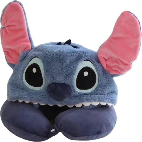 Oreiller de voyage en forme de U, oreiller de voyage pour enfants avec motif Stitch et bonnet à capuche, oreiller de voyage pour avion (1/4)