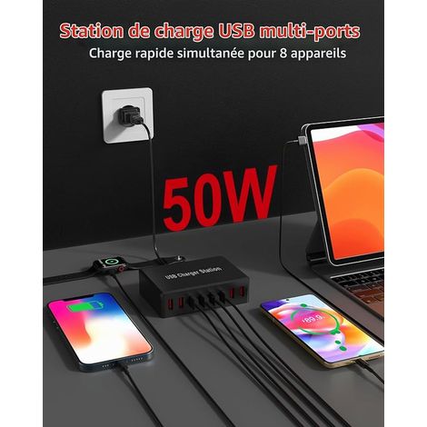 Chargeur USB Multiple Rsydmny 50W 8-Port Station de Charge Multiprise Secteur Smartphones Tablettes 14/13/12/Pro iPad (1/2)