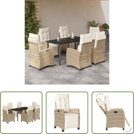 Gartenstuhl - 7-tlg. Garten-Essgruppe mit Kissen Beige Poly Rattan (1/5)