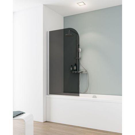 Schulte – Pare-baignoire pliant 80 x 140 cm – Verre fumé 5 mm – Paroi 1 volet rabattable – Profilé alu argenté – Installation facile