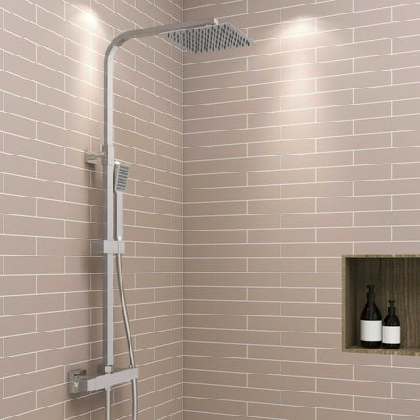 AICA Thermostatic Chrome Mixer Shower Dual Head Rainfall Head Handset Bathroom