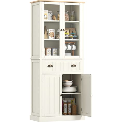 Mobile Dispensa a 5 Livelli con Cassetto Centrale in MDF e Truciolato, 76x40x182.5 cm, Bianco Crema