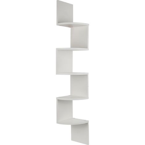 Estante de esquina Estante de pared blanco de madera Estante Gabinete colgante de esquina (1/5)